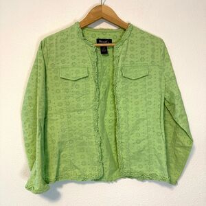 Vintage 90s Y2K Denim & Co Lime Green Eyelet Jacket Size Small
